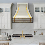 USA Luxury Stainless Steel Vent Hood Featuring Polished Brass Straps URHS-147