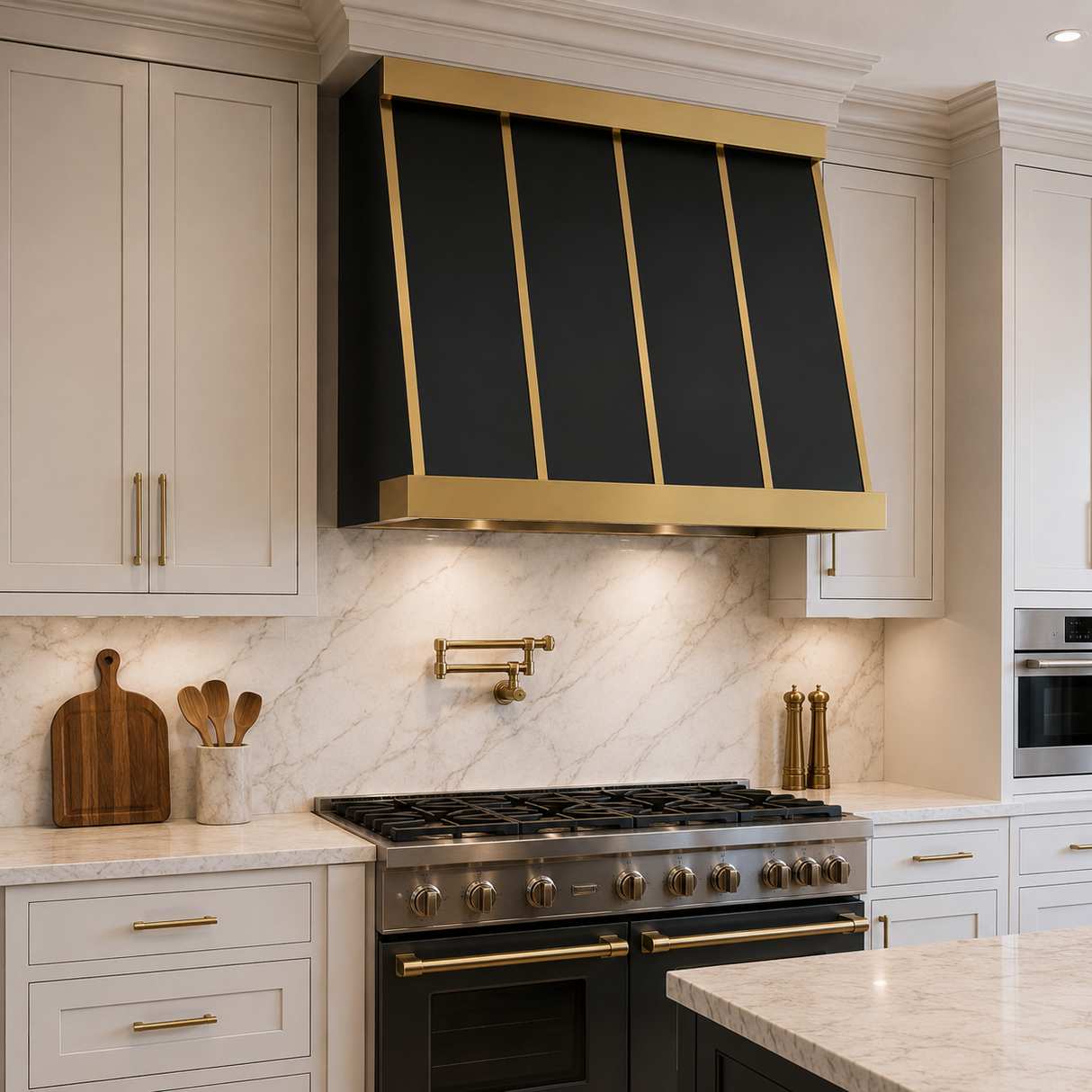USA Luxury Stainless Steel Vent Hood Featuring Brass Straps URHS-121