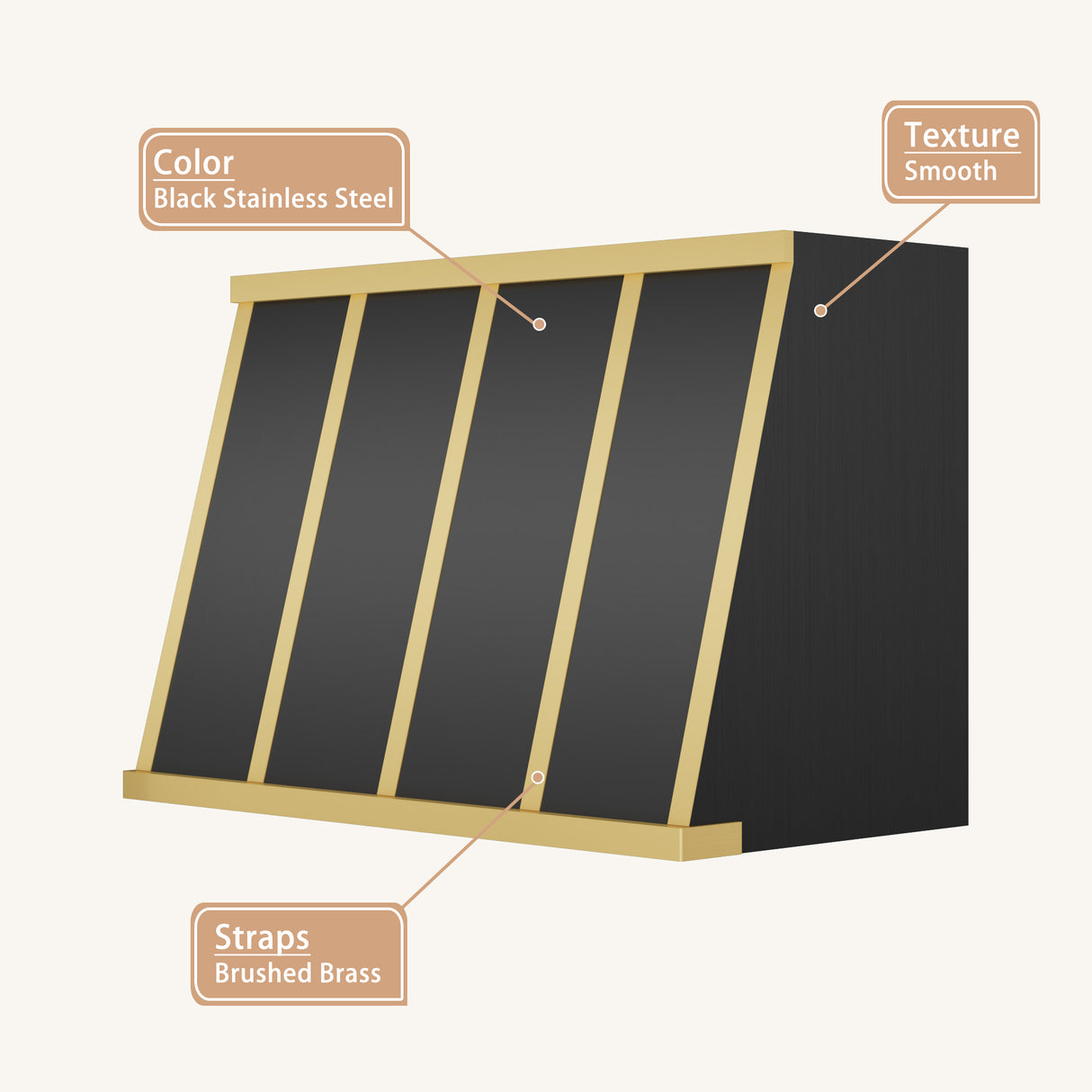 USA Luxury Stainless Steel Vent Hood Featuring Brass Straps URHS-121