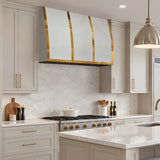 USA Luxury White Stainless Steel Stove Hood Faeaturing Polished Brass Straps URHS-256