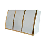 USA Luxury White Stainless Steel Stove Hood Faeaturing Polished Brass Straps URHS-256