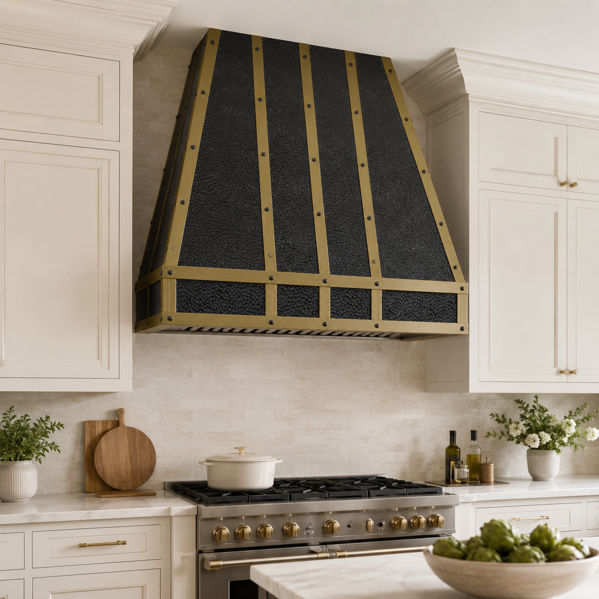 USA Luxuy Bronze Copper Vent Hood with Custom Antique Brass Straps  URHC-114