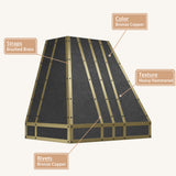 USA Luxuy Bronze Copper Vent Hood with Custom Antique Brass Straps  URHC-114
