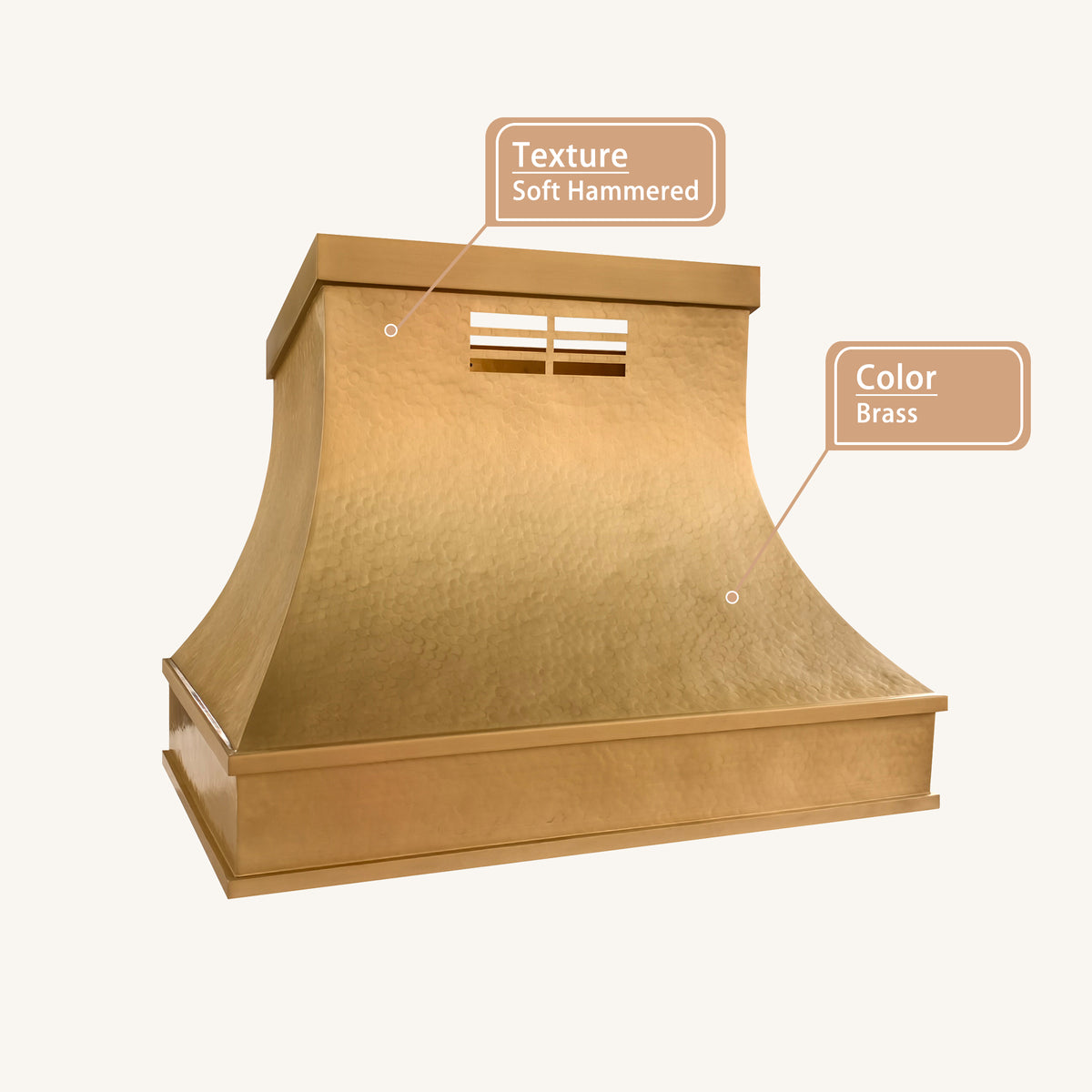 USA Minimal Custom Brass Range Hood with Soft Hammered Finish URHB-166