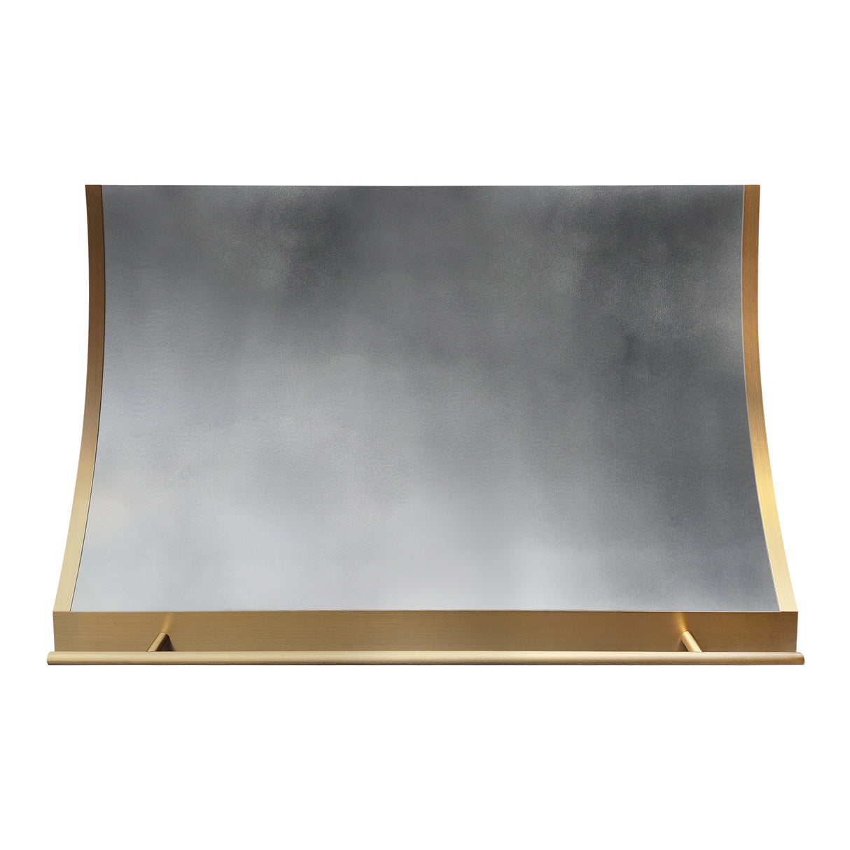 USA Minimal Custom Zinc Stove Hood Featuring Brass Pot Rack URHZ-17