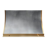 USA Minimal Custom Zinc Stove Hood Featuring Brass Pot Rack URHZ-17