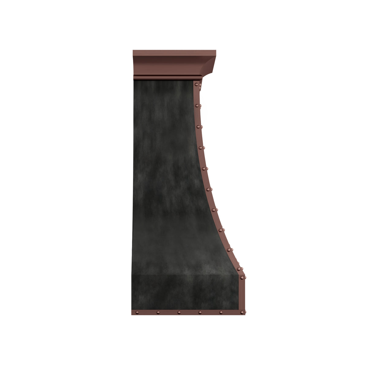 USA Minimal Dark Zinc Range Hood with Antique Copper Straps URHZ-23
