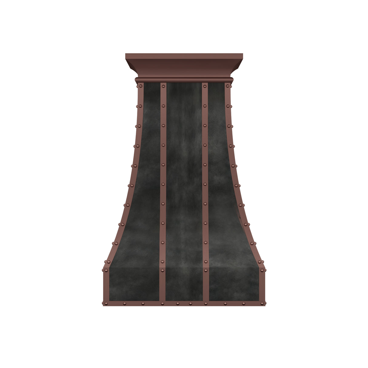 USA Minimal Dark Zinc Range Hood with Antique Copper Straps URHZ-23