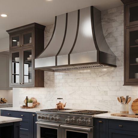 USA Minimal Stainless Steel Kitchen Hood with Antique Brass Straps URHS-258
