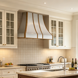 USA Minimal Stainless Steel Kitchen Hood with Antique Brass Straps URHS-258