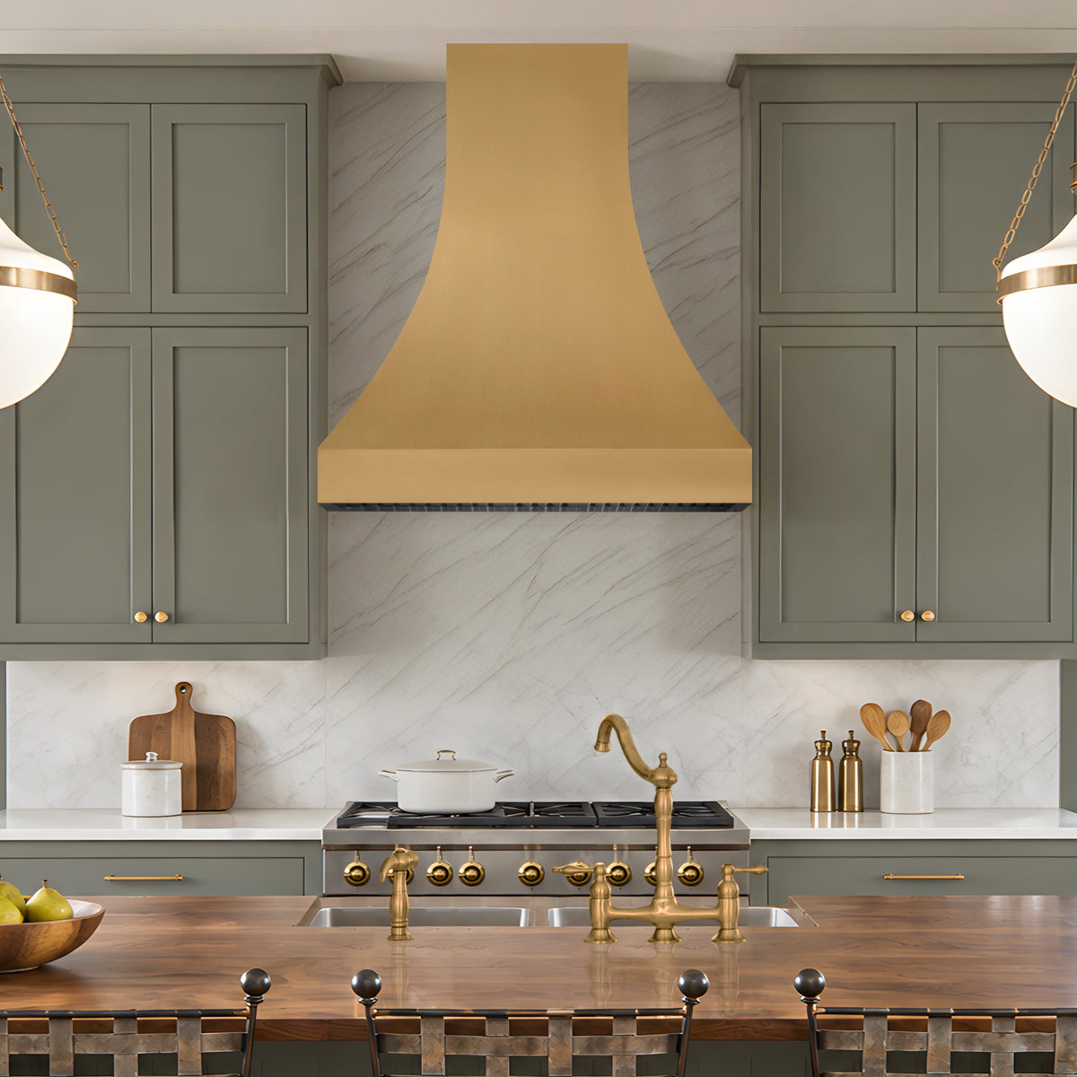 USA Minumal Handcrafted Brushed Brass Stove Hood URHB-169