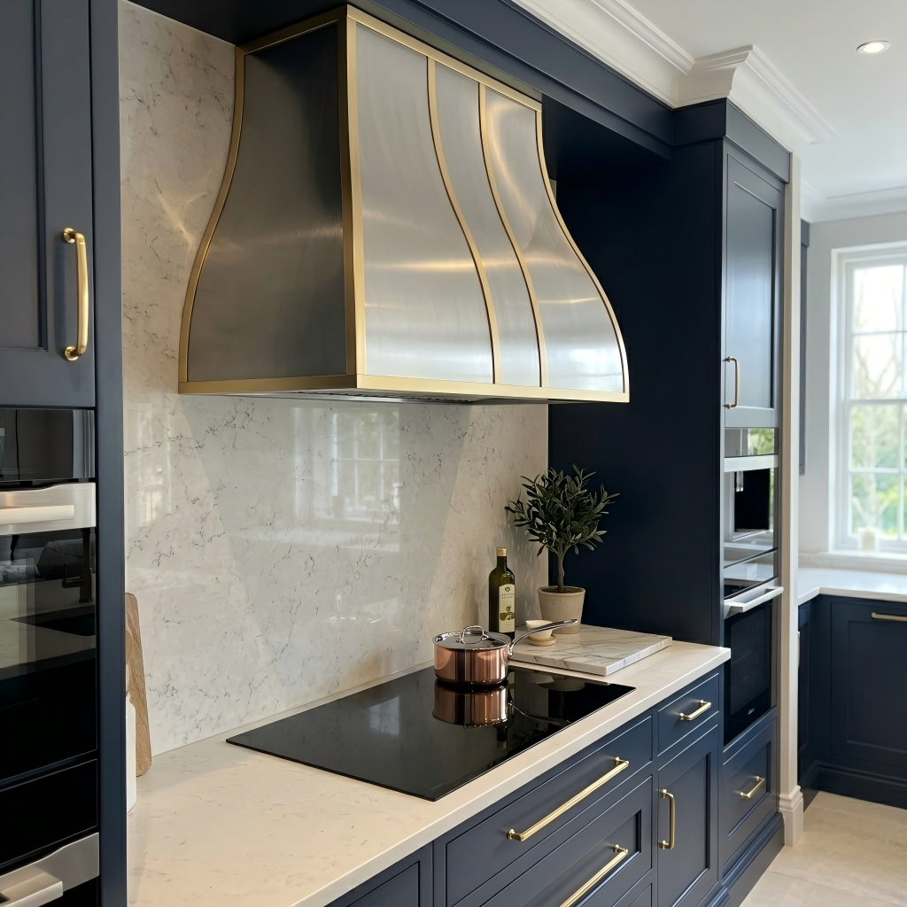 USA Modern Stainless Steel Exhaust Hood with Handmade Brass Straps URHS-252