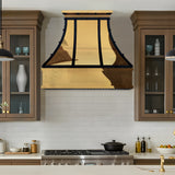 USA Polished Brass Vent Hood with Black Stainless Steel Straps URHB-106