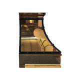 USA Polished Brass Vent Hood with Black Stainless Steel Straps URHB-106