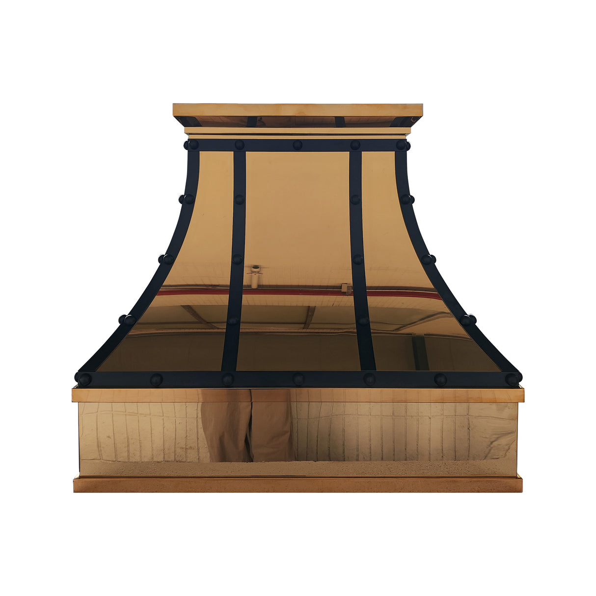 USA Polished Brass Vent Hood with Black Stainless Steel Straps URHB-106