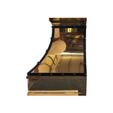 USA Polished Brass Vent Hood with Black Stainless Steel Straps URHB-106
