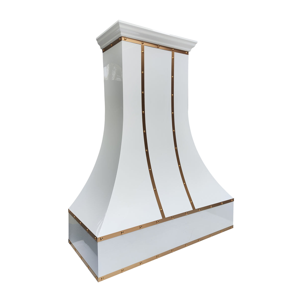 USA White Designer Stainless Steel Kitchen Hood with Brass Straps URHS-175