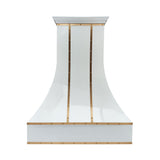 USA White Designer Stainless Steel Kitchen Hood with Brass Straps URHS-175