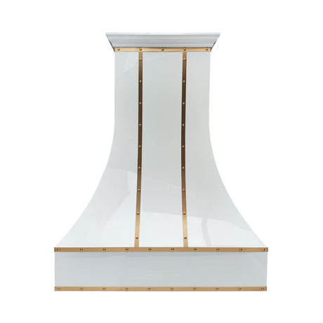 USA White Designer Stainless Steel Kitchen Hood with Brass Straps URHS-175