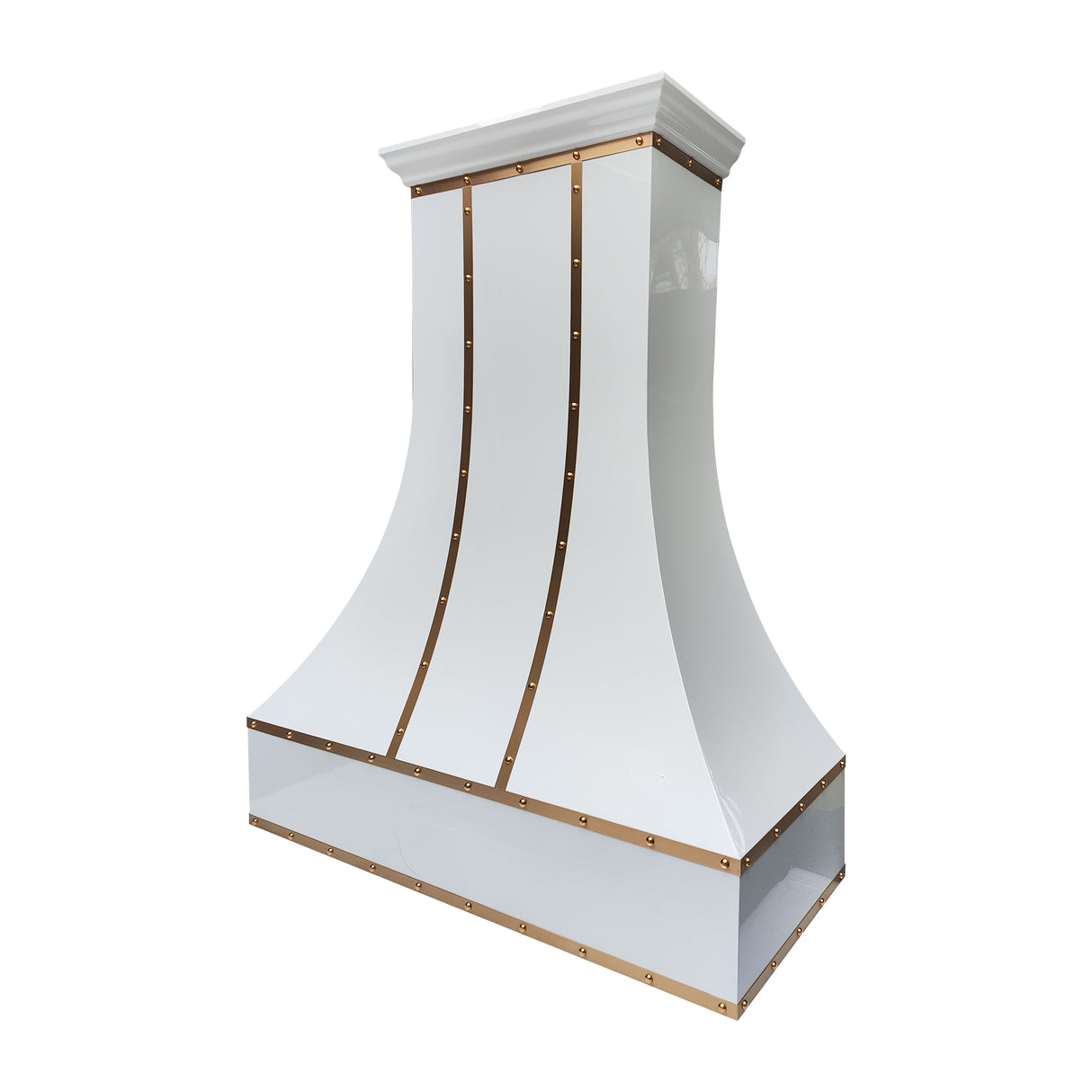 USA White Designer Stainless Steel Kitchen Hood with Brass Straps URHS-175