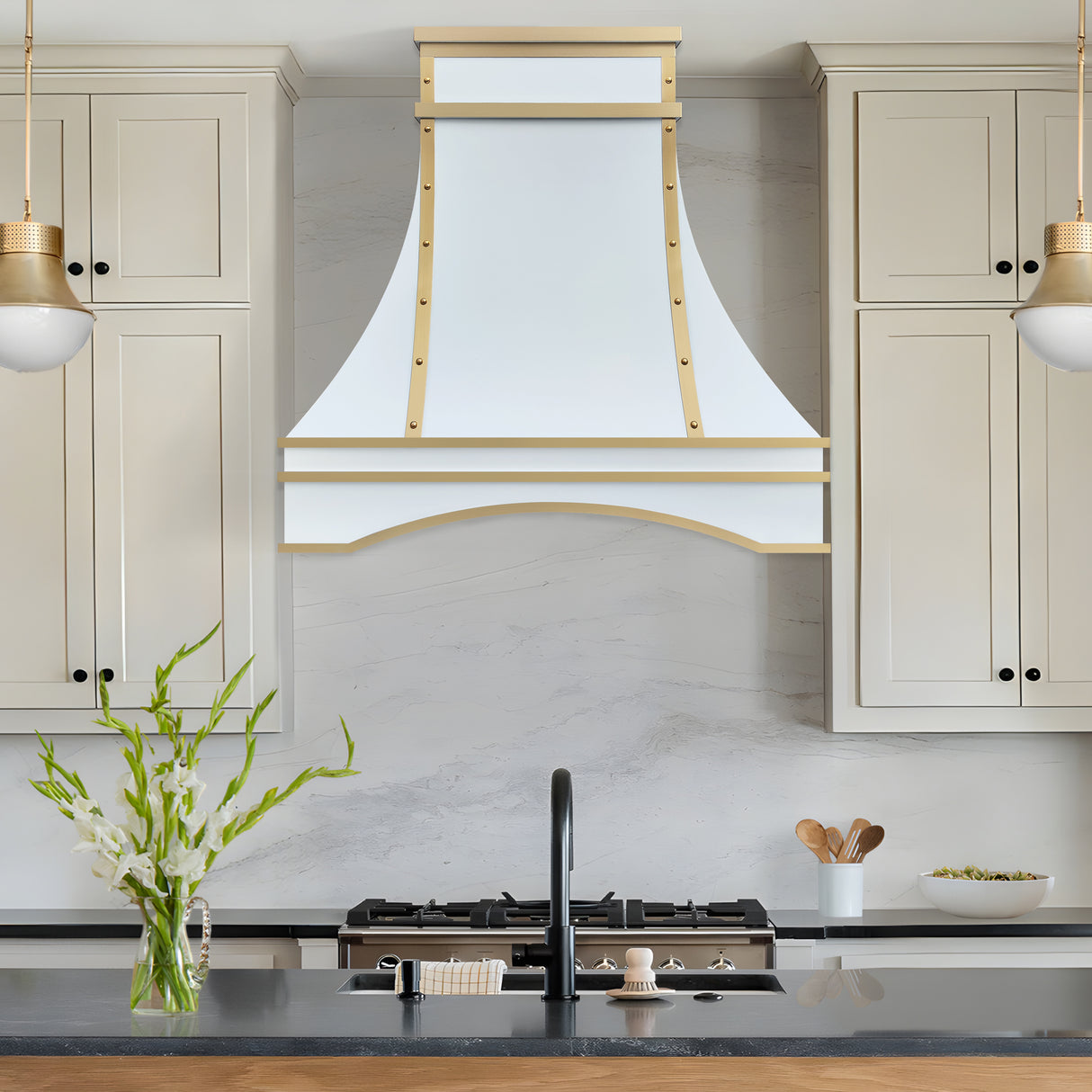USA White Luxury Stainless Steel Range Hood with Arch Apron URHS-165