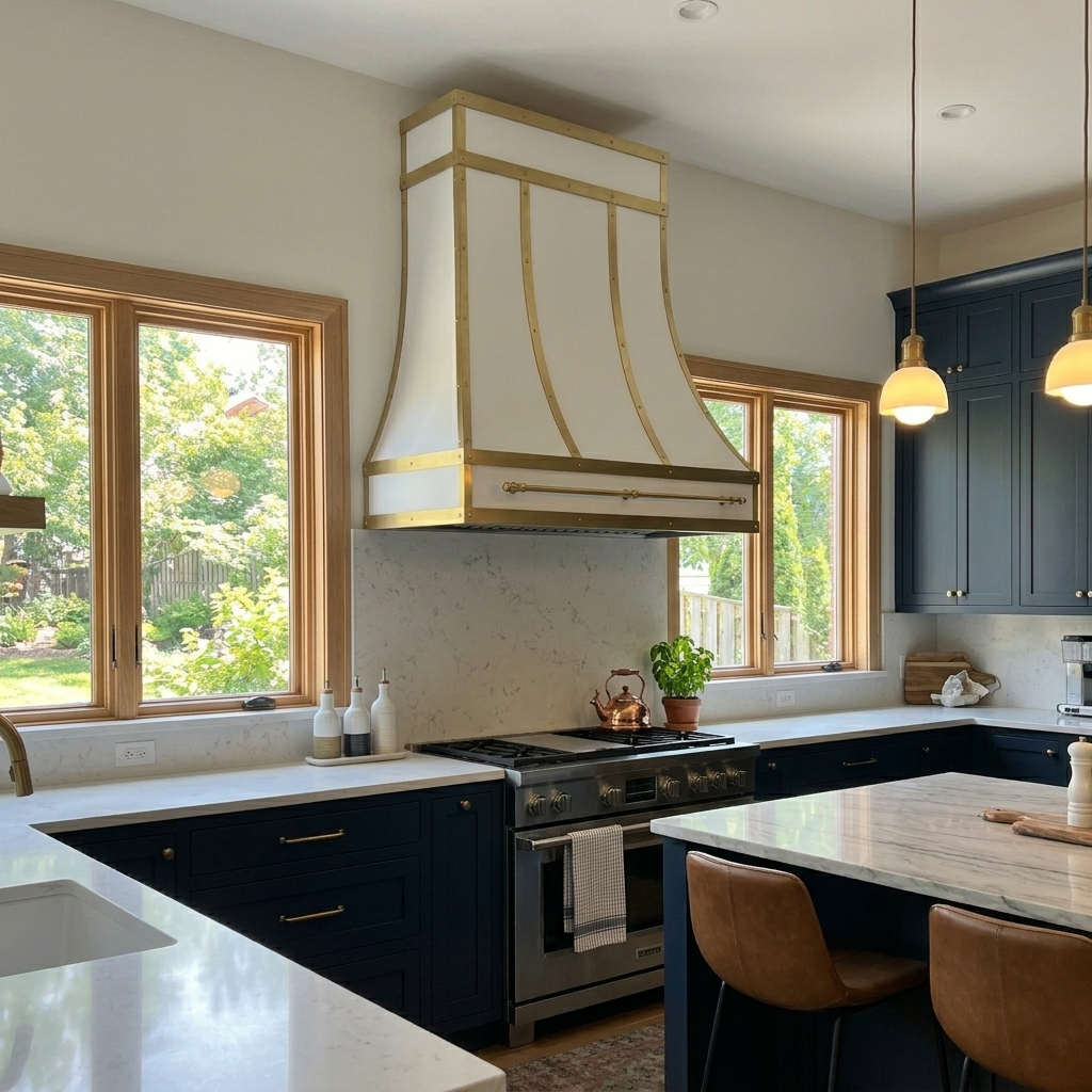USA White Stainless Steel Exhaust Hood with Custom Pot Rack URHS-168