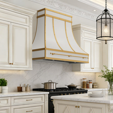 USA White Stainless Steel Exhaust Hood with Custom Pot Rack URHS-168