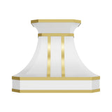 USA White Stainless Steel Stove Hood Featuring Artisan Brass Straps URHS-179