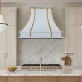 USA White Stainless Steel Stove Hood with Handmade Natural Copper Rivets URHS-257