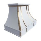 USA White Stainless Steel Stove Hood with Handmade Natural Copper Rivets URHS-257