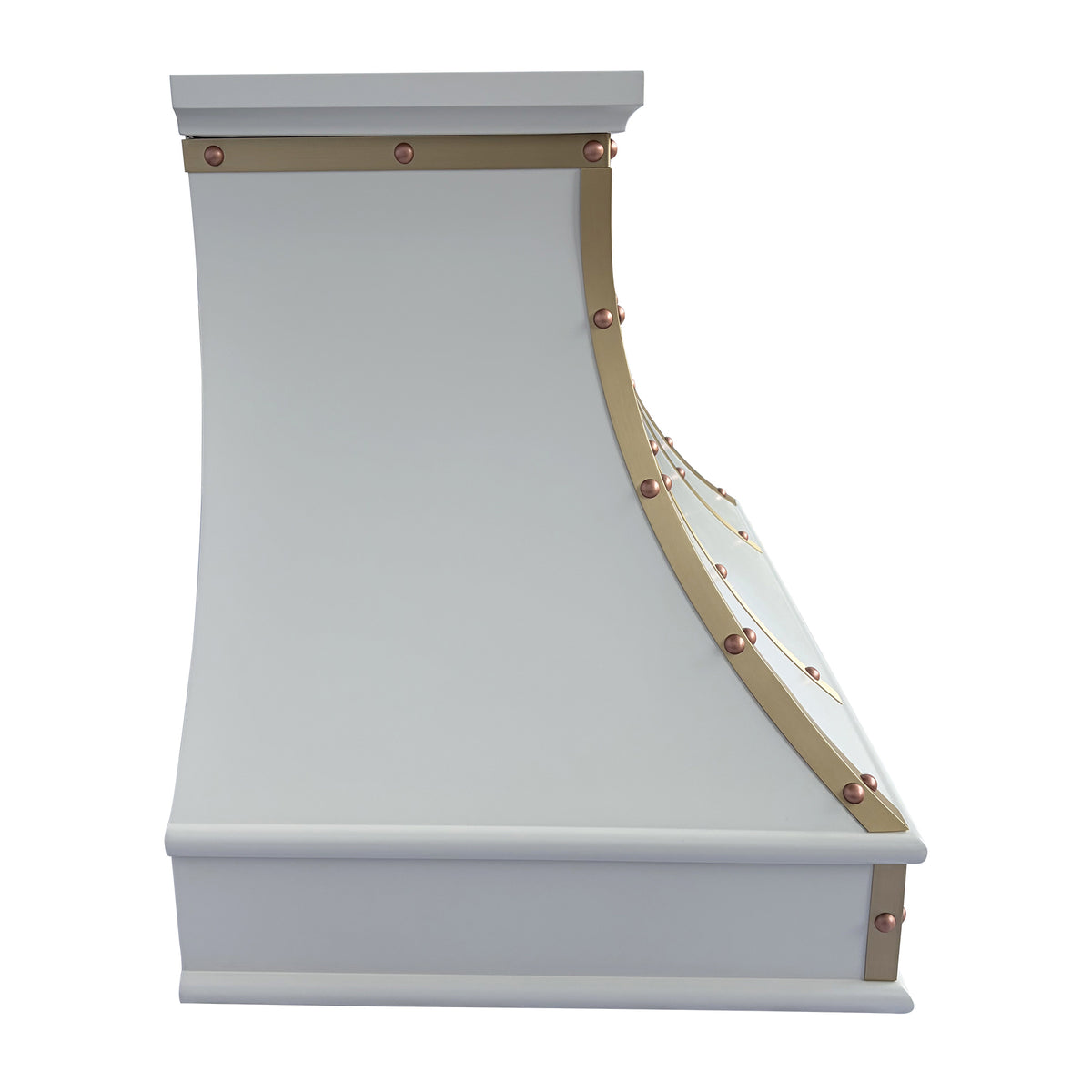 USA White Stainless Steel Stove Hood with Handmade Natural Copper Rivets URHS-257