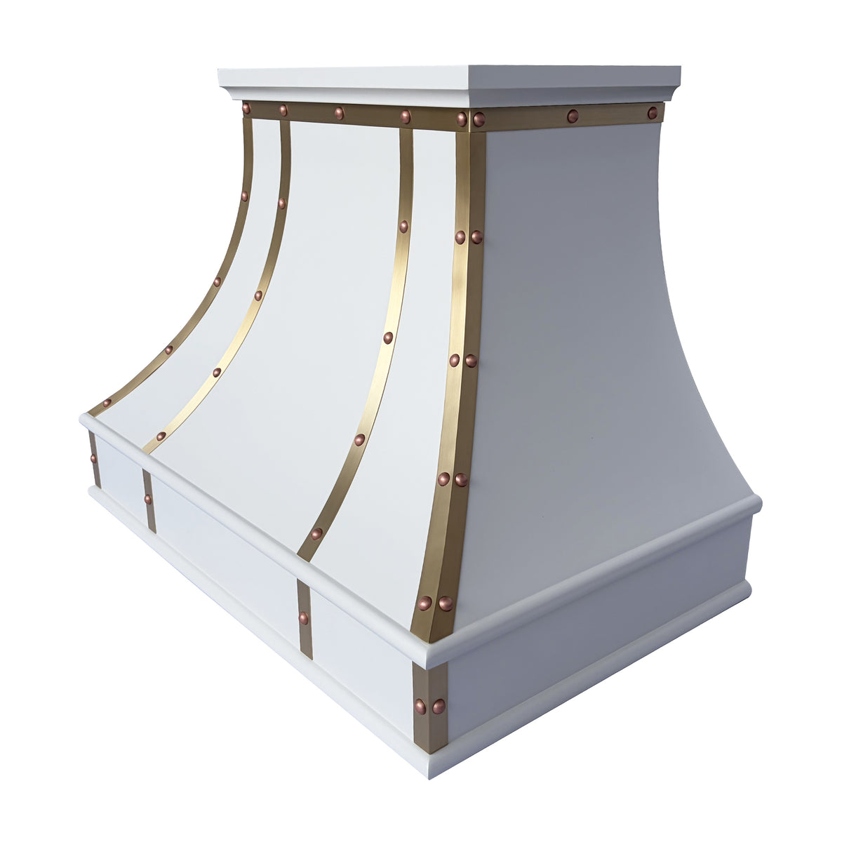 USA White Stainless Steel Stove Hood with Handmade Natural Copper Rivets URHS-257