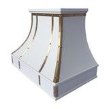USA White Stainless Steel Stove Hood with Handmade Natural Copper Rivets URHS-257