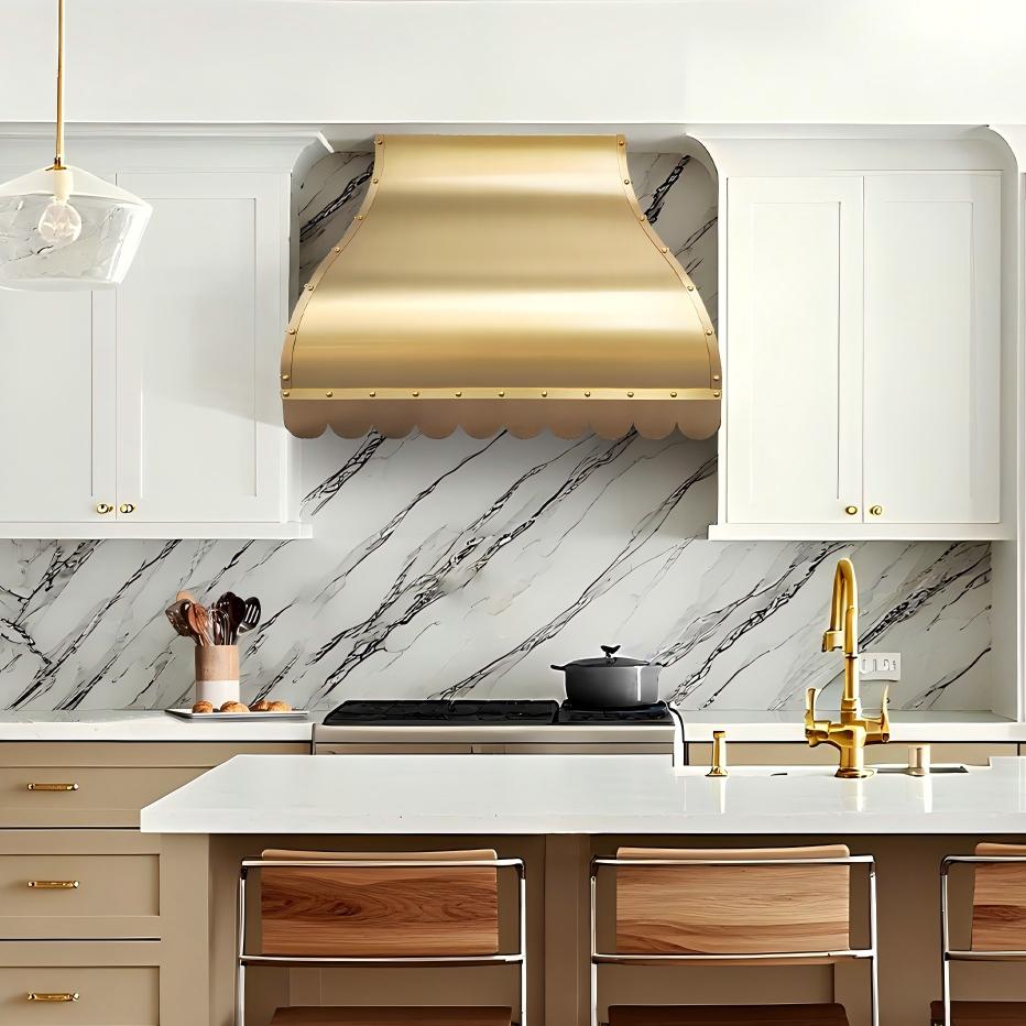 USA Custom Brass Range Hood with Scalloped Apron URHB-05