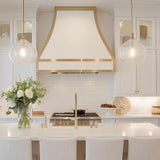 USA Custom White Stainless Steel Kitchen Hood with Brass Straps URHS-49