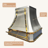 USA Luxury Stainless Steel Vent Hood Featuring Polished Brass Straps URHS-147
