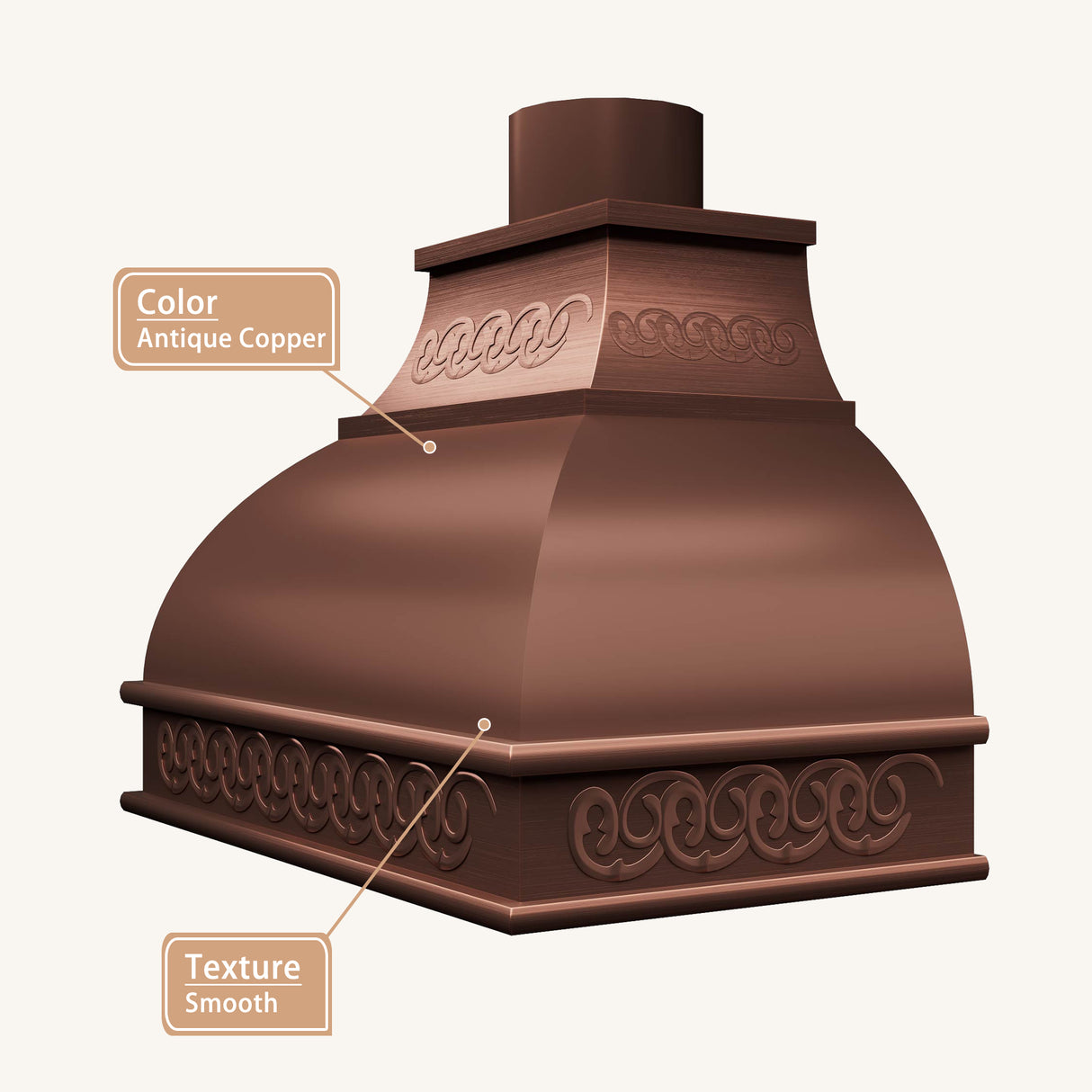 USA Copper Custom Range Hood with Rustic Design URHC-09