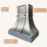USA Modern Stainless Steel Custom Range Hood with Polished Straps URHS-198