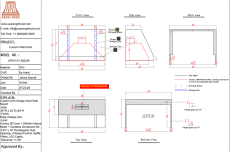USA Custom Range Hood URHZ-01-Custom Link for Jenny