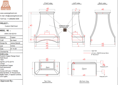 USA Custom Range Hood-URHC-58-Custom Link for Morgan