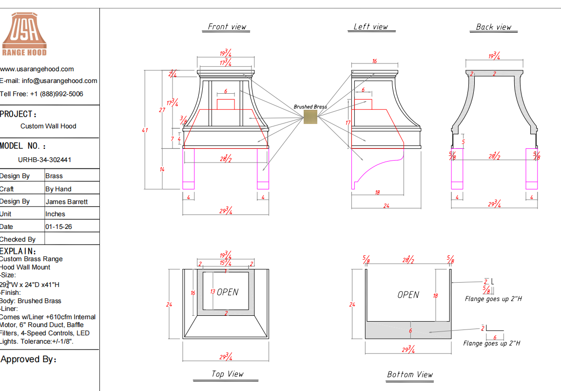 USA Range Hood Price Difference Custom Link for John