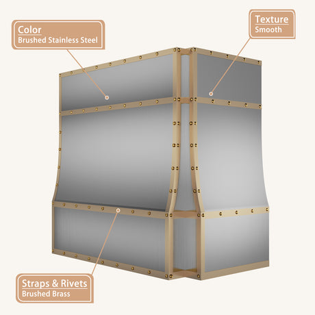 USA Artisan Custom Stainless Steel Range Hood with Brass Accent URHS-11