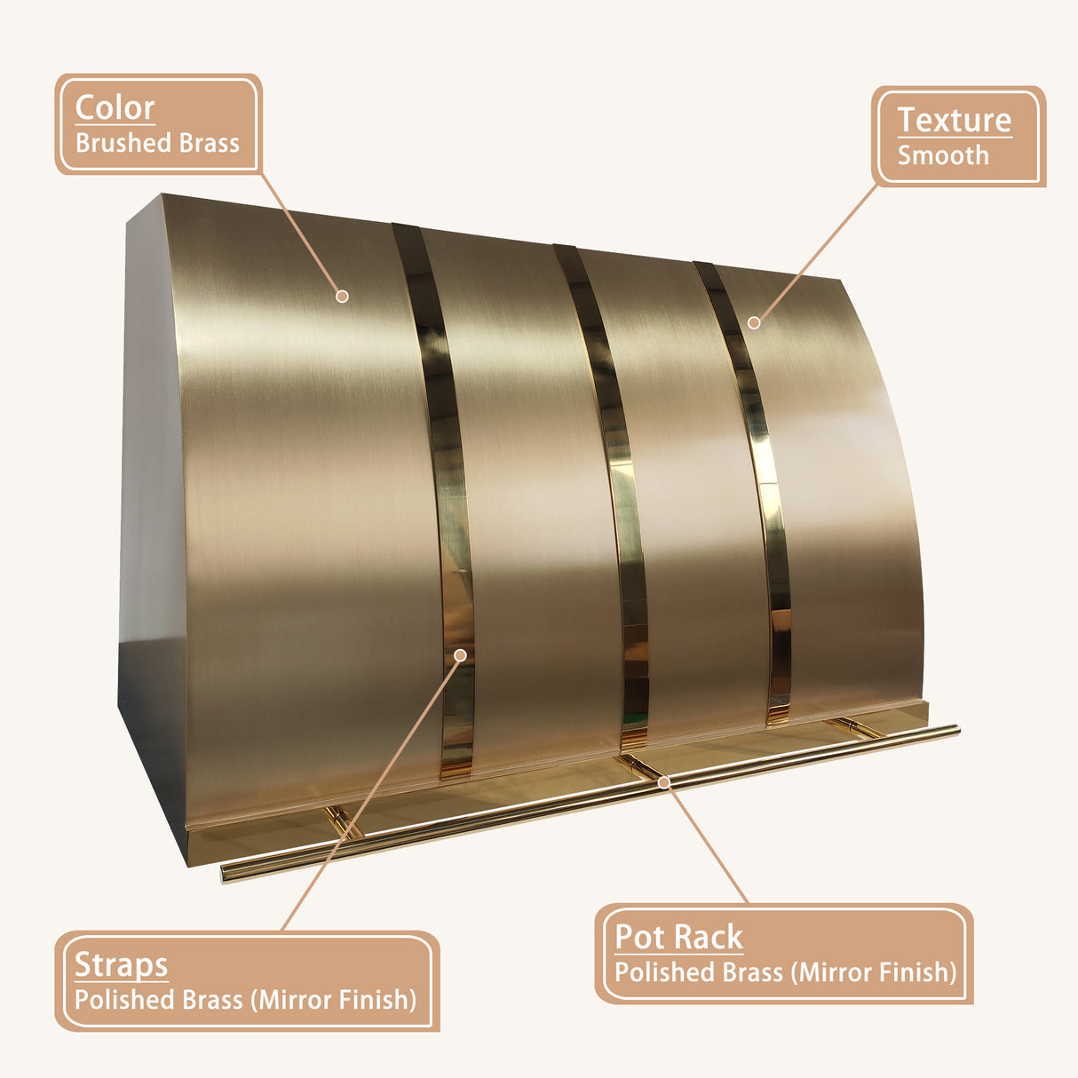 USA Designer Custom Brass Vent Hood with Pot Rack URHB-127