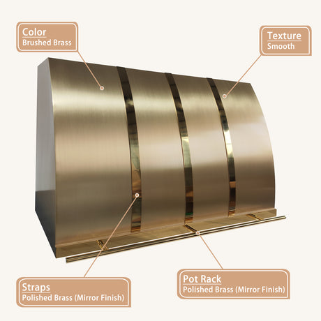 USA Designer Custom Brass Vent Hood with Pot Rack URHB-127