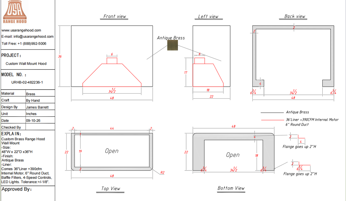 USA Custom Range Hood-URHB-02-Custom Link for Stephanie