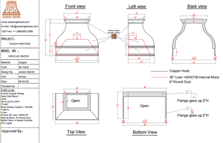USA Custom Kitchen Hood-URHC-22-Custom Link for Armando