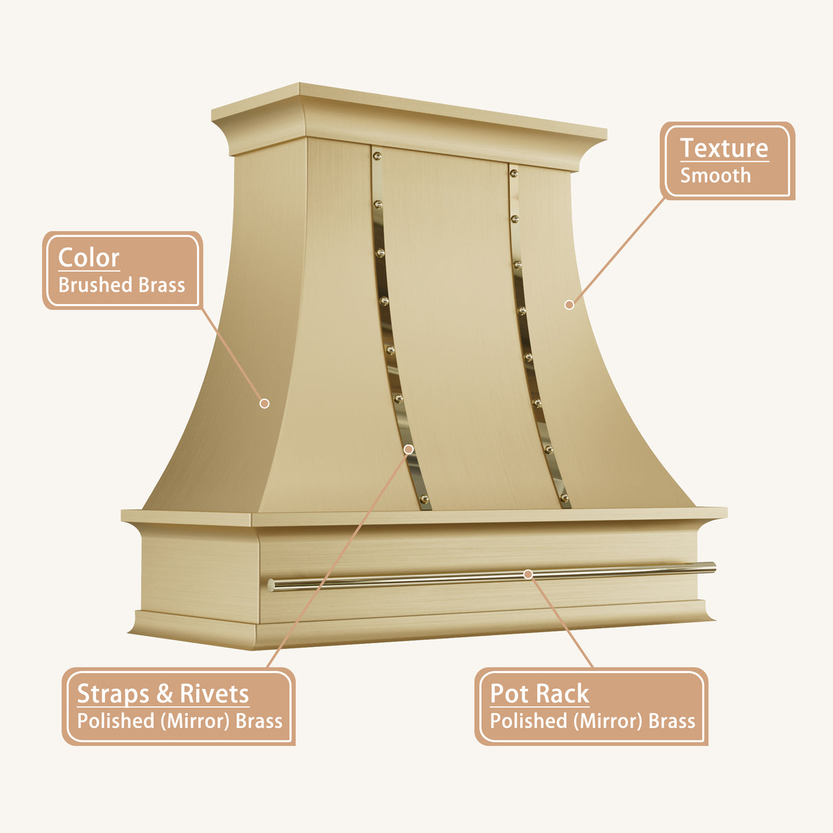 USA Luxury Brass Range Hood Featuring Artisan Brass Straps URHB-98