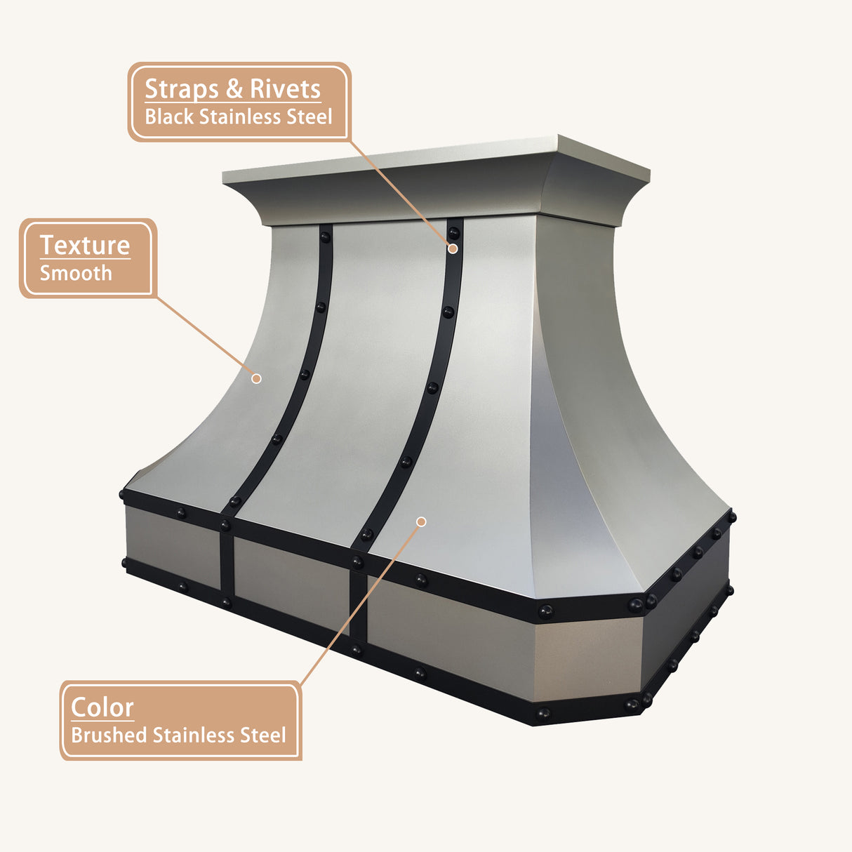 USA Brushed Stainless Steel Custom Range Hood with Black Accents URHS-82