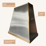USA Modern Stainless Steel Kitchen Hood with Artisan Brass Apron URHS-224