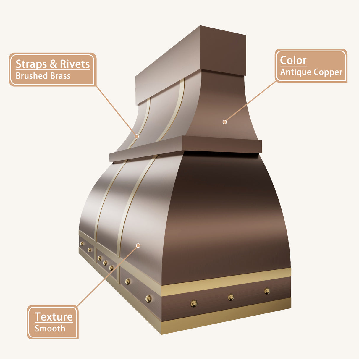 USA Designer Copper Vent Hood with Brass Straps URHC-20